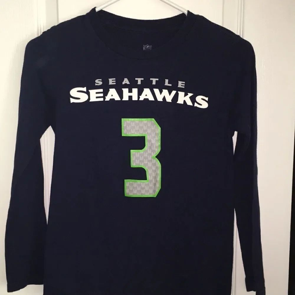 Blue long sleeve boys youth Seattle seahawks Russell Wilson Jersey t shirt s